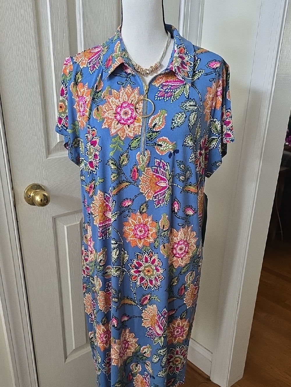 MSK BRAND WOMEN'S PLUS SIZE BLUE AND PINK FLORAL PULLOVER SUMMER DRESS SIZE 2X